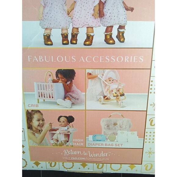 FAO Schwarz Baby 14" Cuddle Baby Doll With Gold Polka Dot Dress & Accessories - Picture 6 of 7